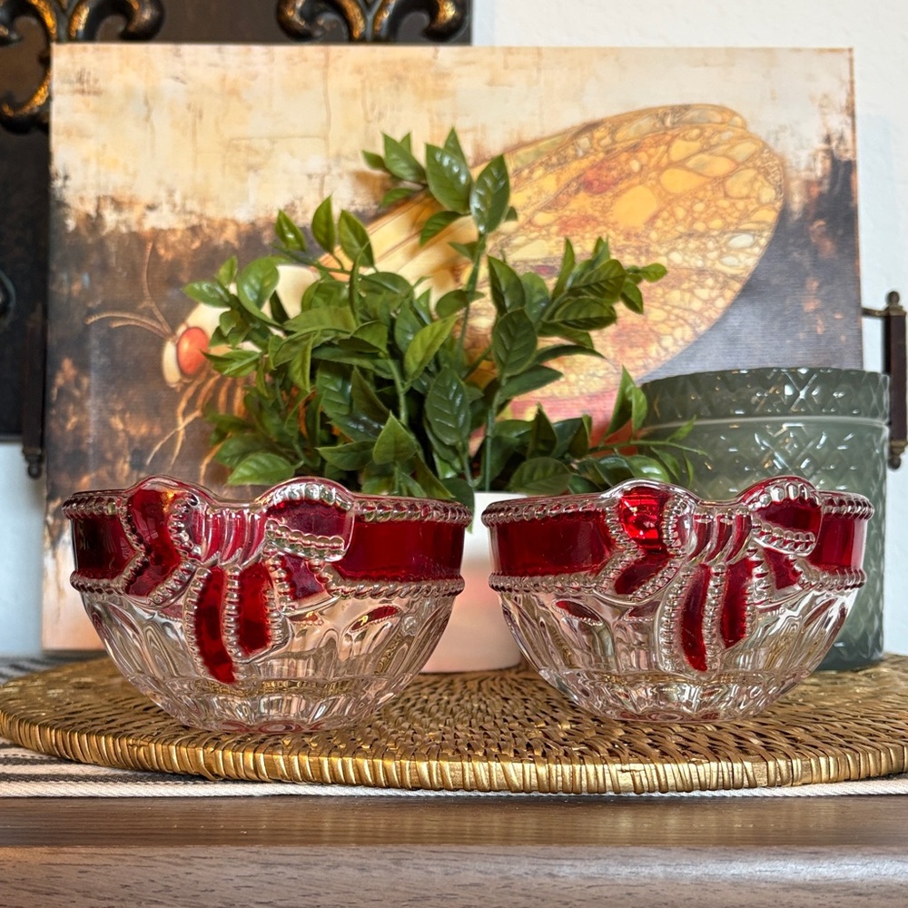 Vintage Celebrations By Mikasa Ruby Ribbon Crystal Candy Dishes/Bowls, 2